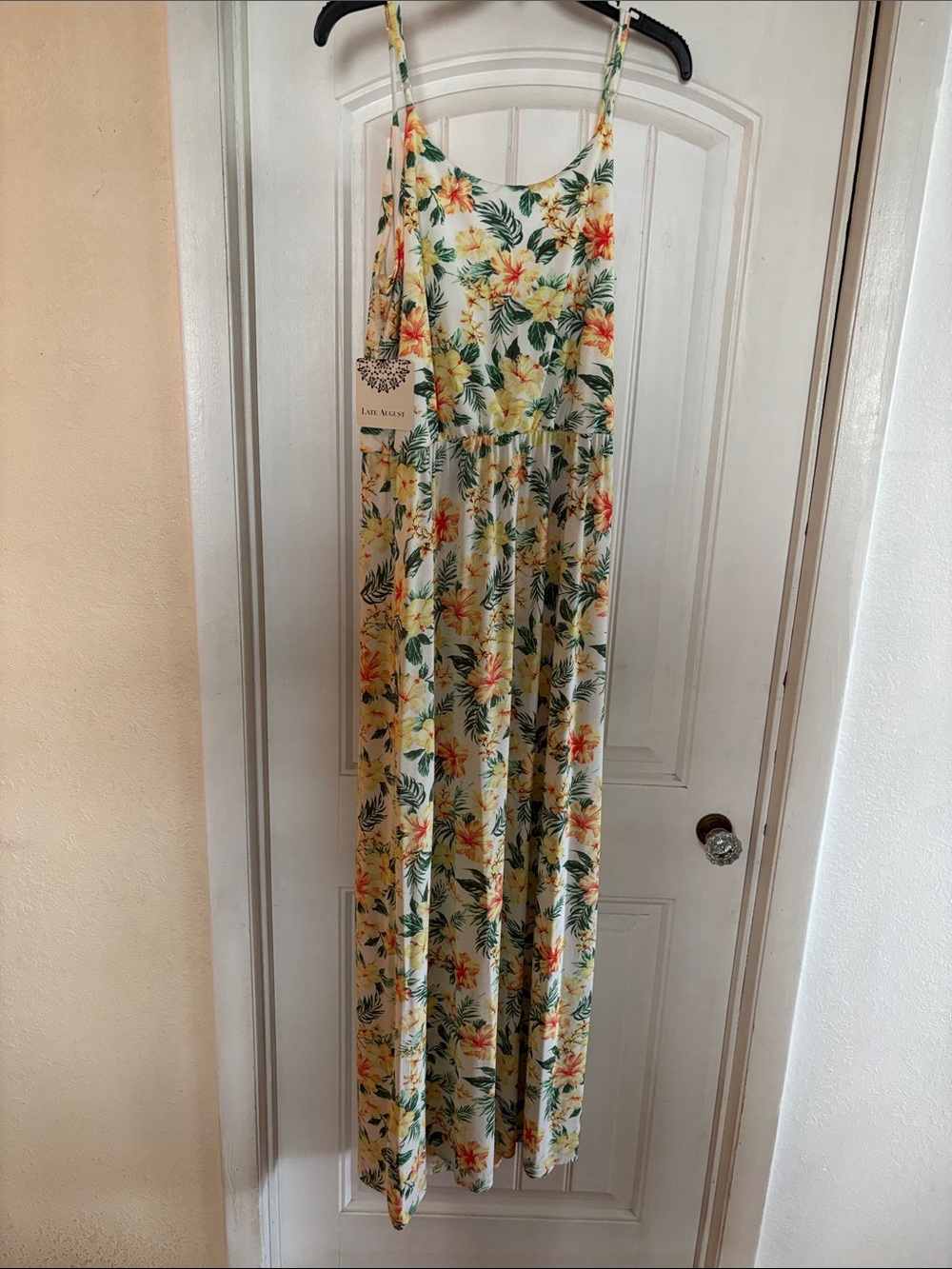 Cream Floral Spaghetti-Strap Maxi dress